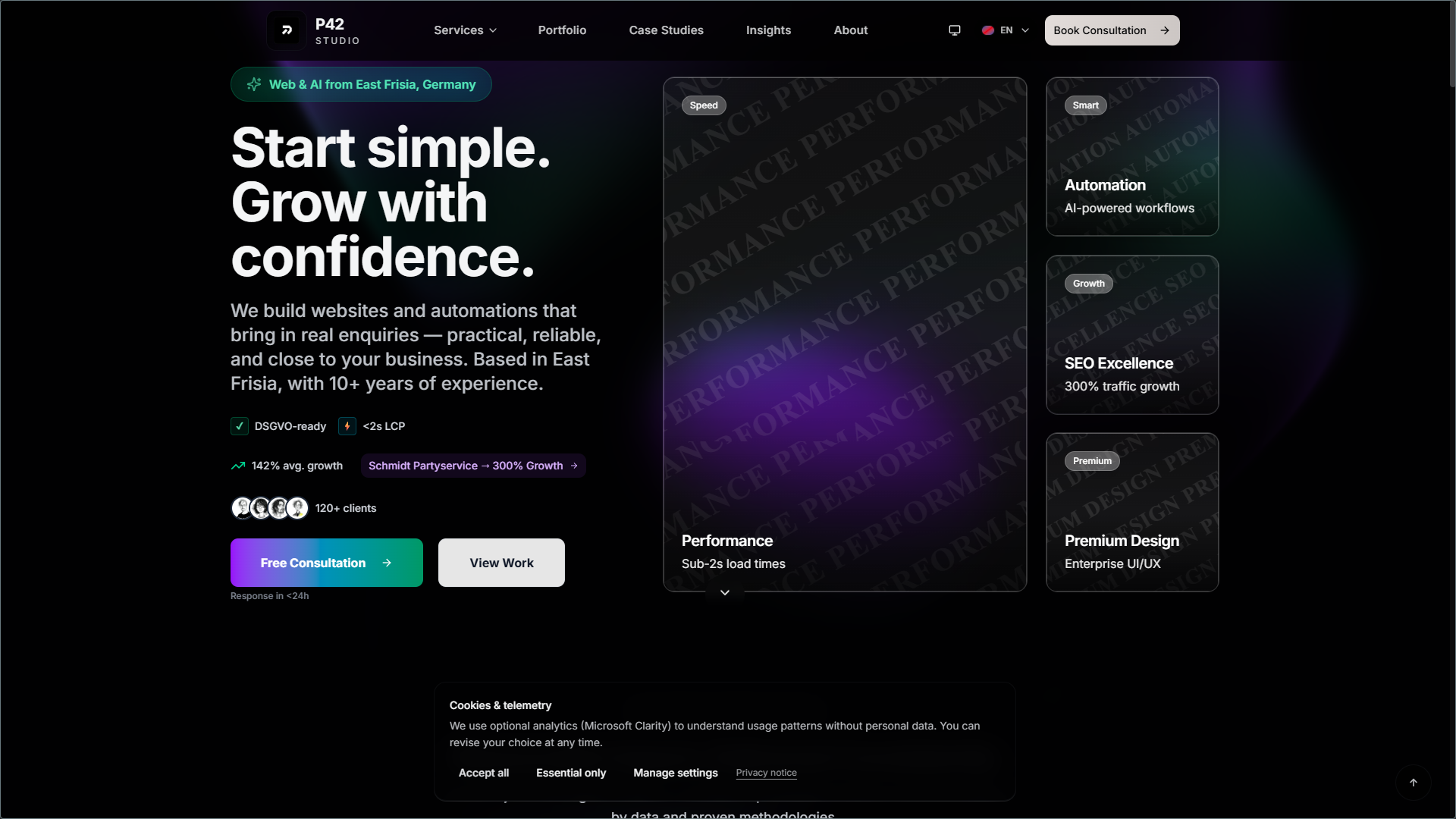 Screenshot of the P42 Studio website homepage